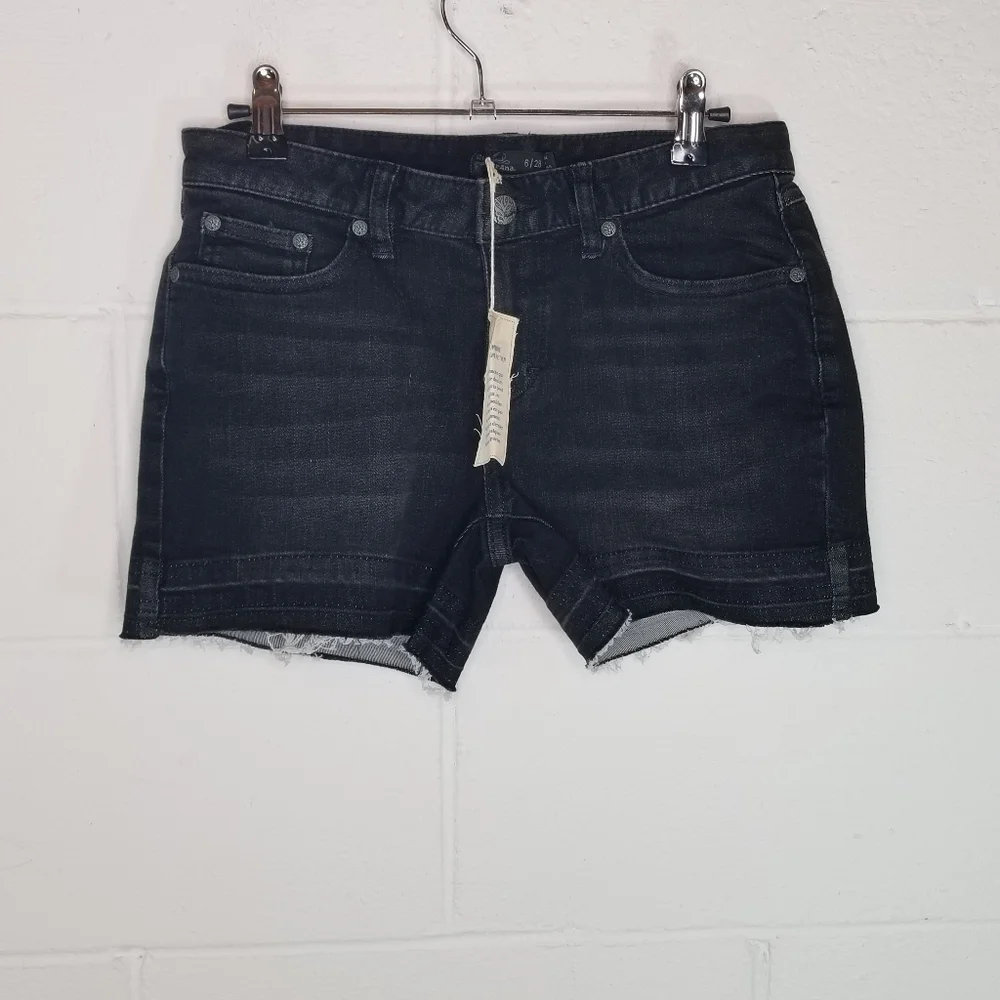 Prana London black denim jean raw hem shorts